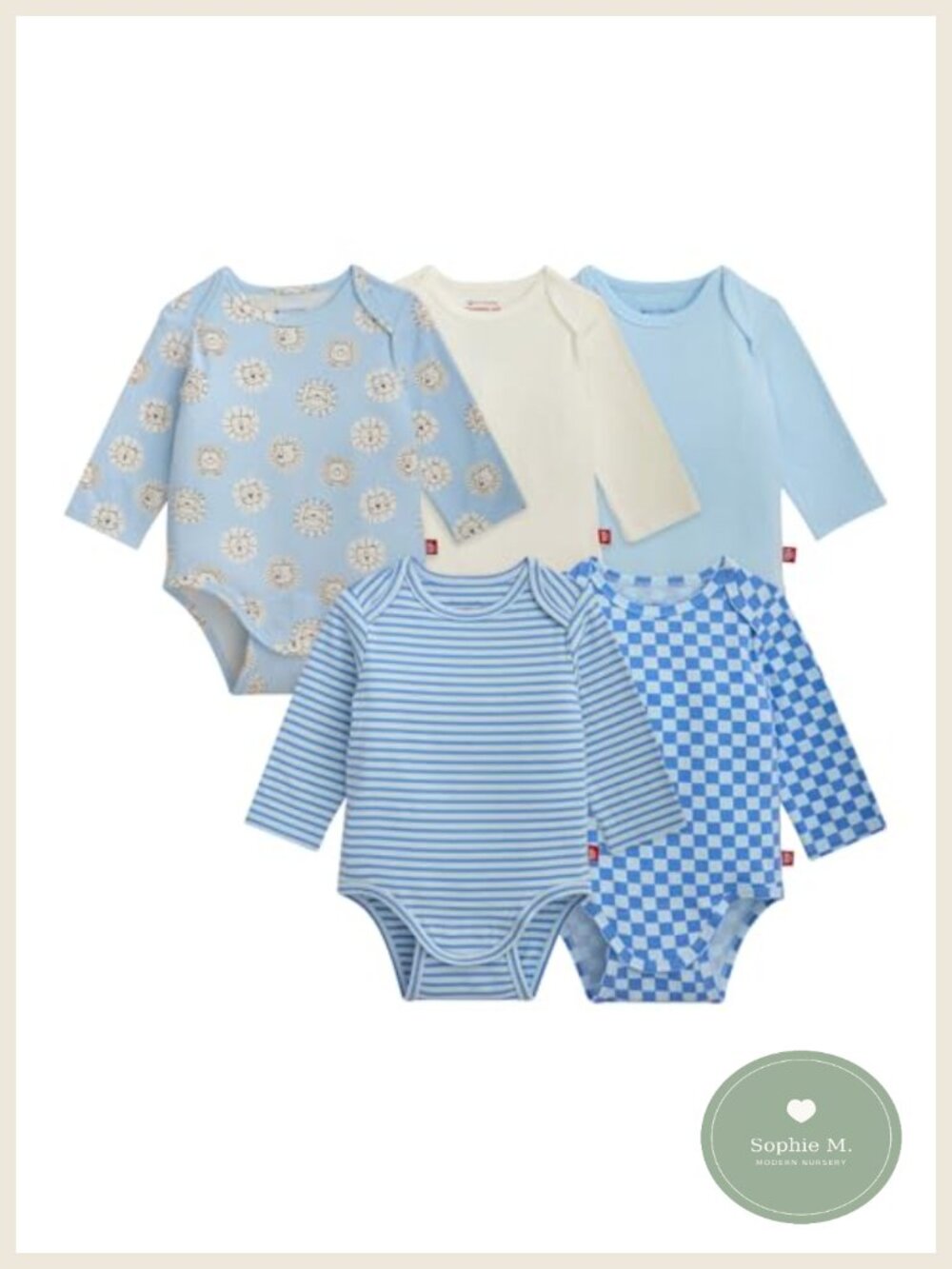 Baby Bodysuit 5-Pack Magnetic Closure Organic Cotton Long Sleeve